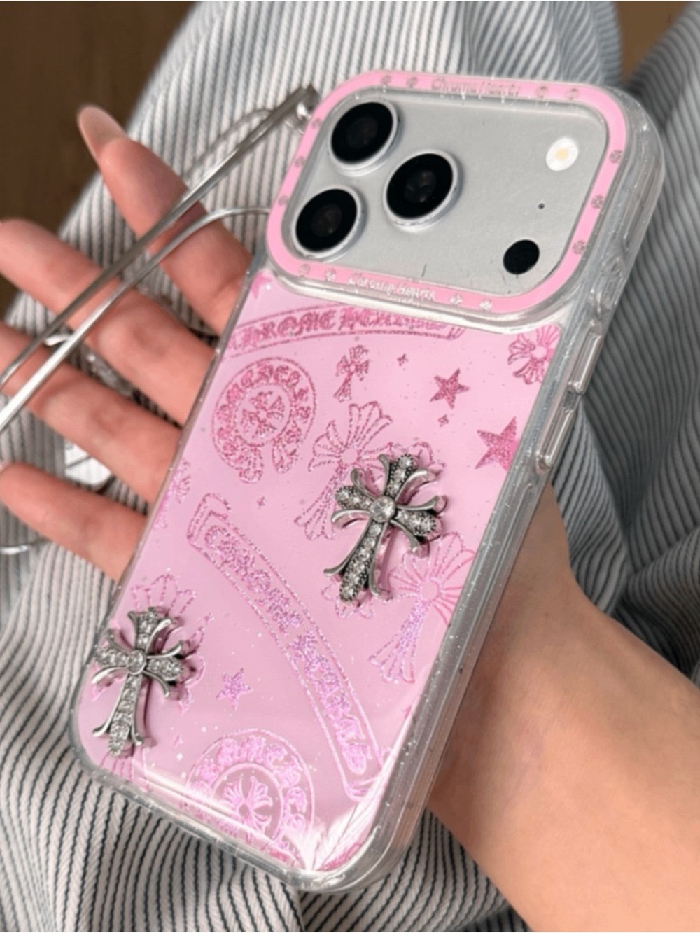 Pink Decorative Cross Glitter iPhone Case